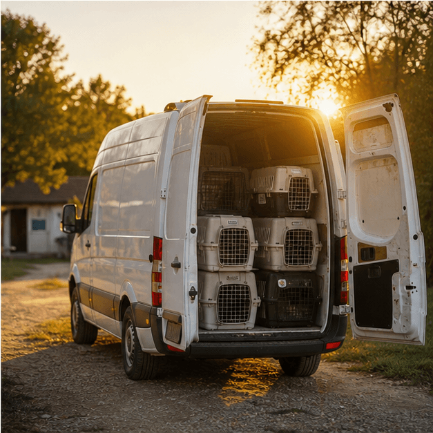 Generated rescue transport van with pet crates