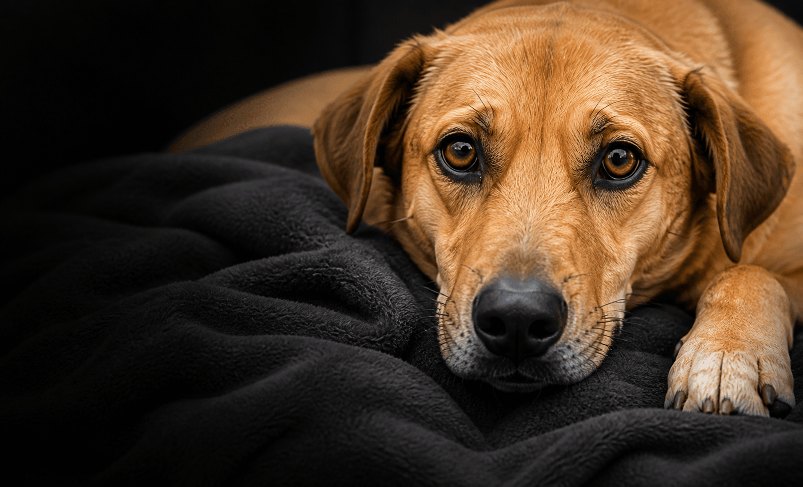 Mila the rescued dog resting before surgery